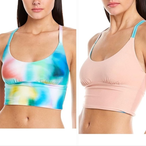 Citrus Reversible Tie Dye Print Racer-back Straps Swimsuit Top- Sunset Tide Sz L - Picture 1 of 9
